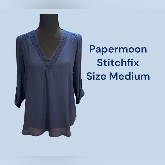 PAPERMOON BY STITCHFIX NAVY BLUE BLOUSE SIZE MEDIUM GENTLY WORN - Picture 1 of 3